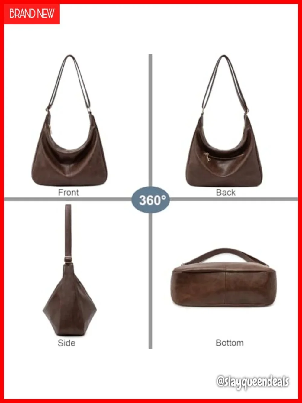Foldable Vegan Leather Shoulder Handbag Slouchy Tote Crossbody Purse